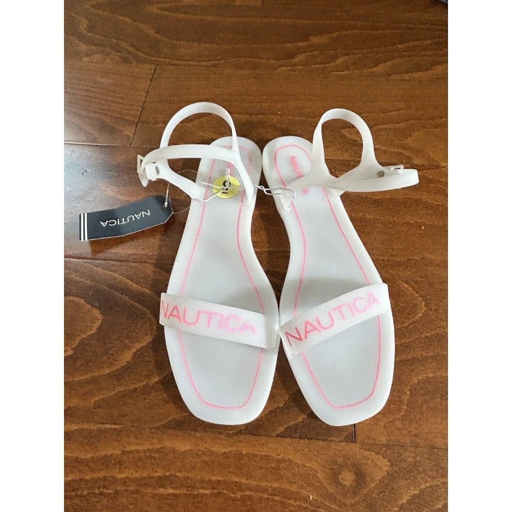 Nautica Womens White & Pink Flat Strappy Jelly Sandals Shoes NWT Open Toe‎ 9